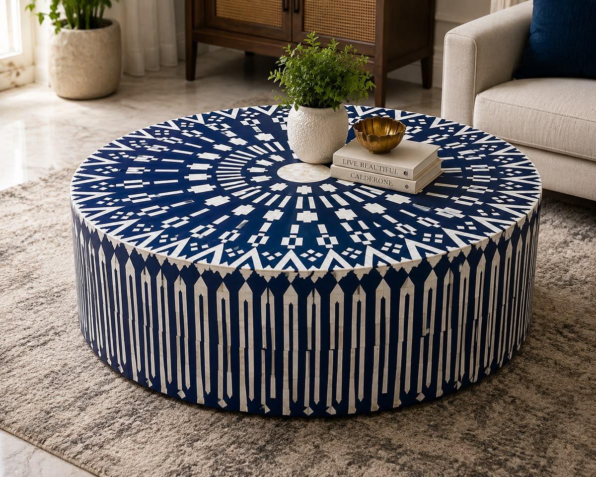 Blue Floral Bone Inlay Arch Mirror