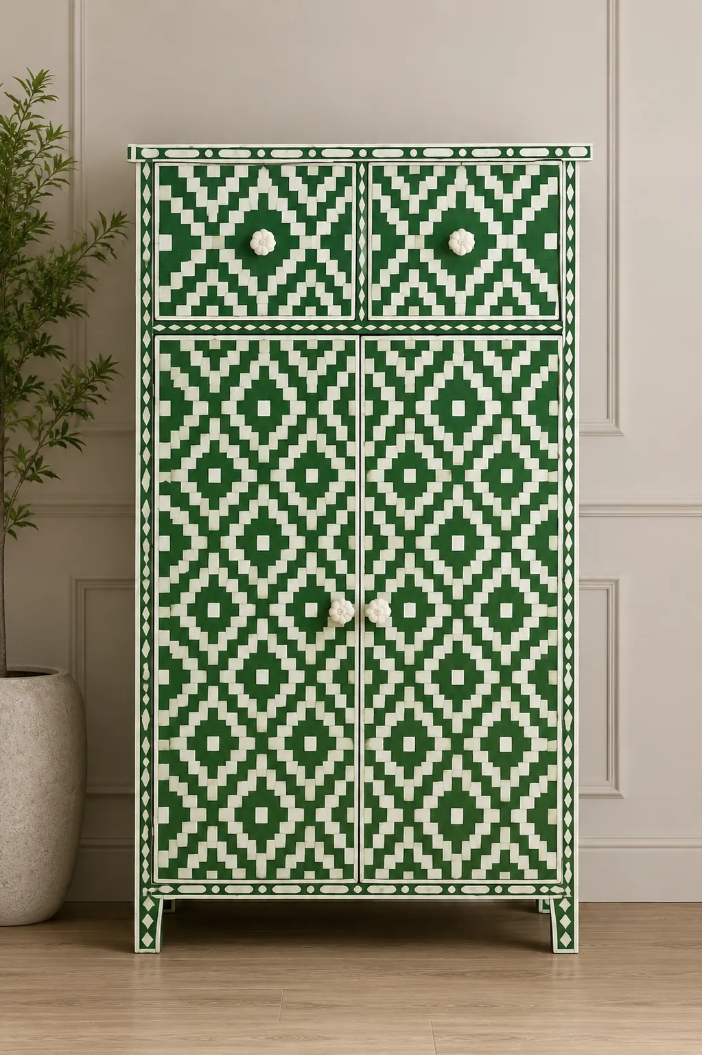 Green Geometric Bone Inlay Almira