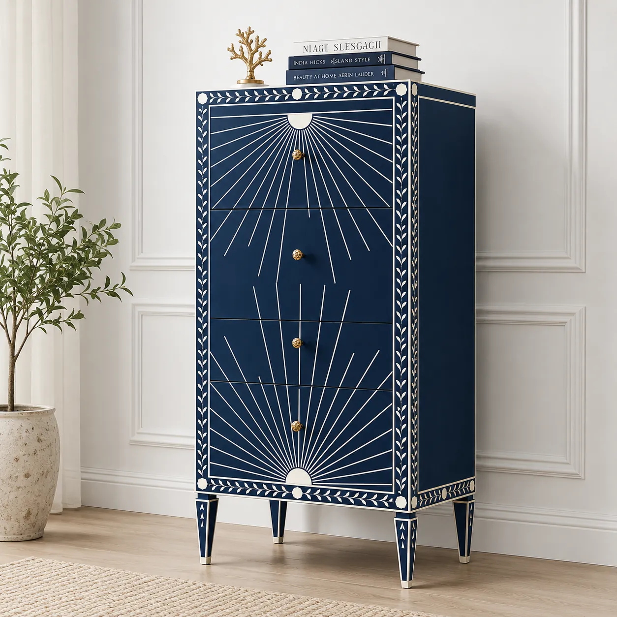 Blue Sunburst Bone Inlay Tallboy