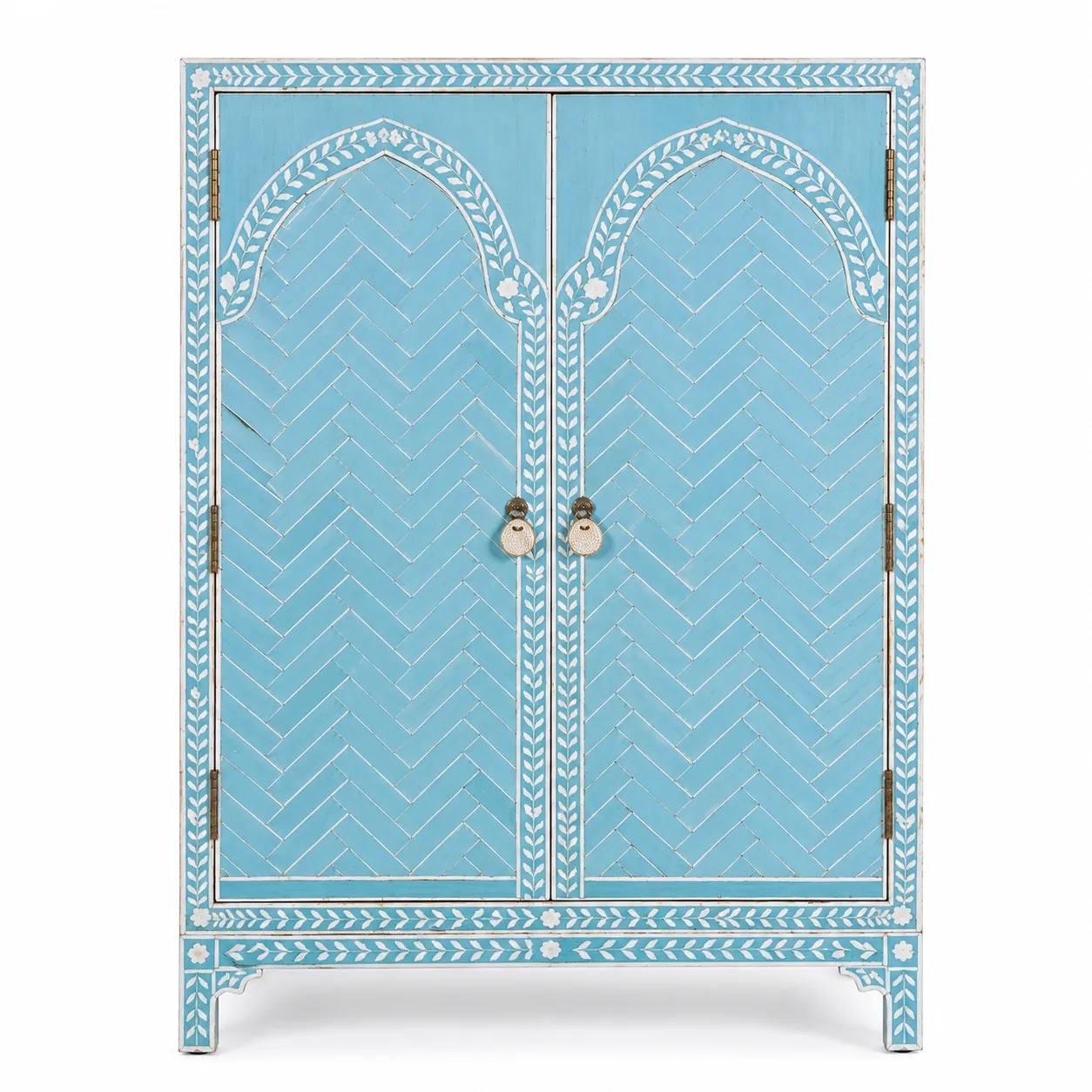 Light Blue Arched Bone Inlay Cabinet