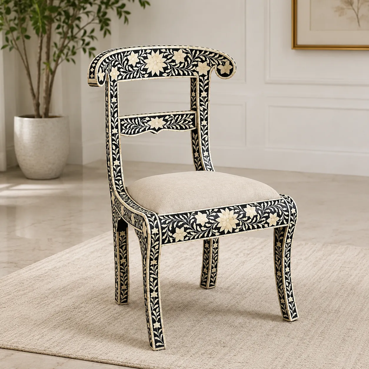 Black Floral Bone Inlay Chair