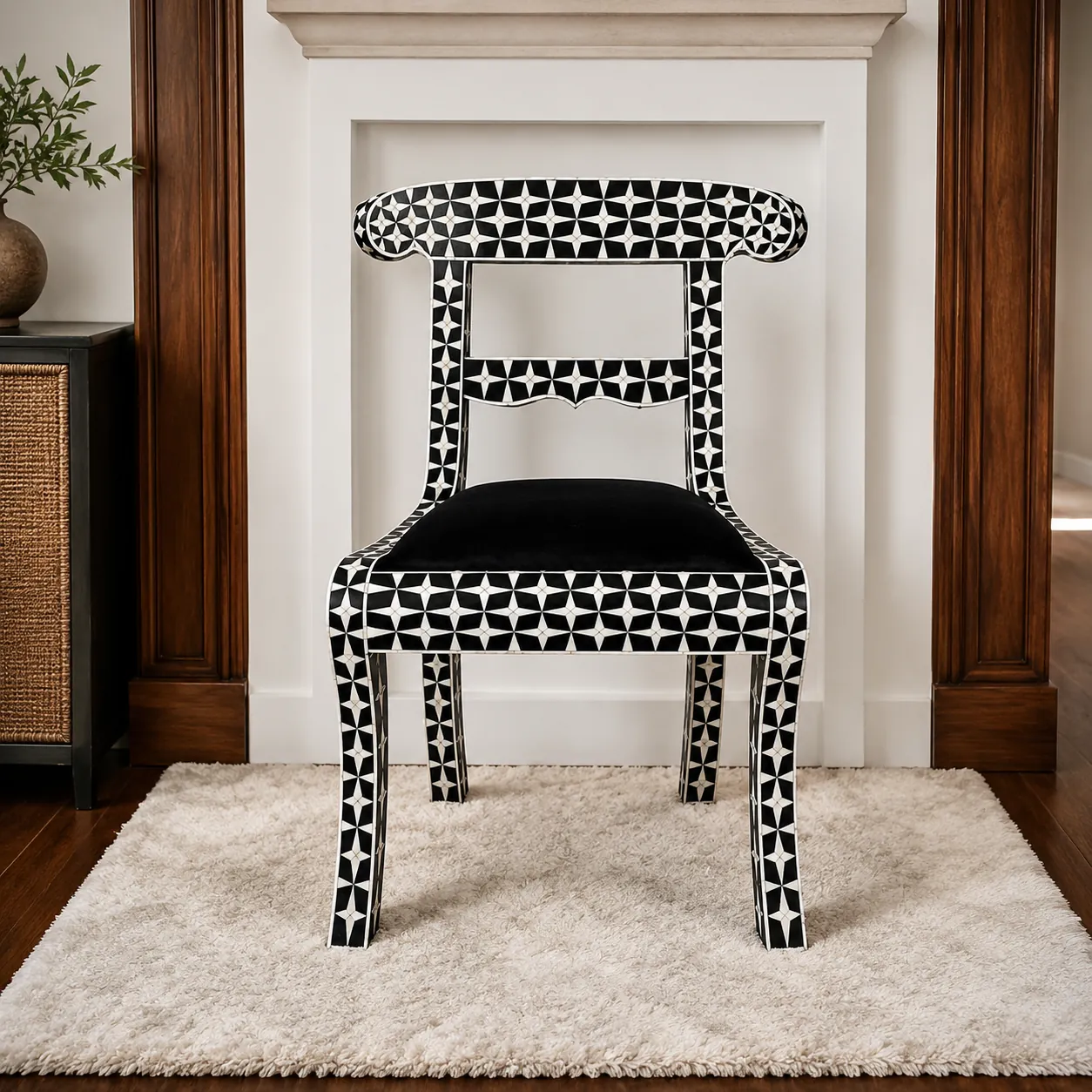 Click to view full screen Black Geometric Star Bone Inlay Chair