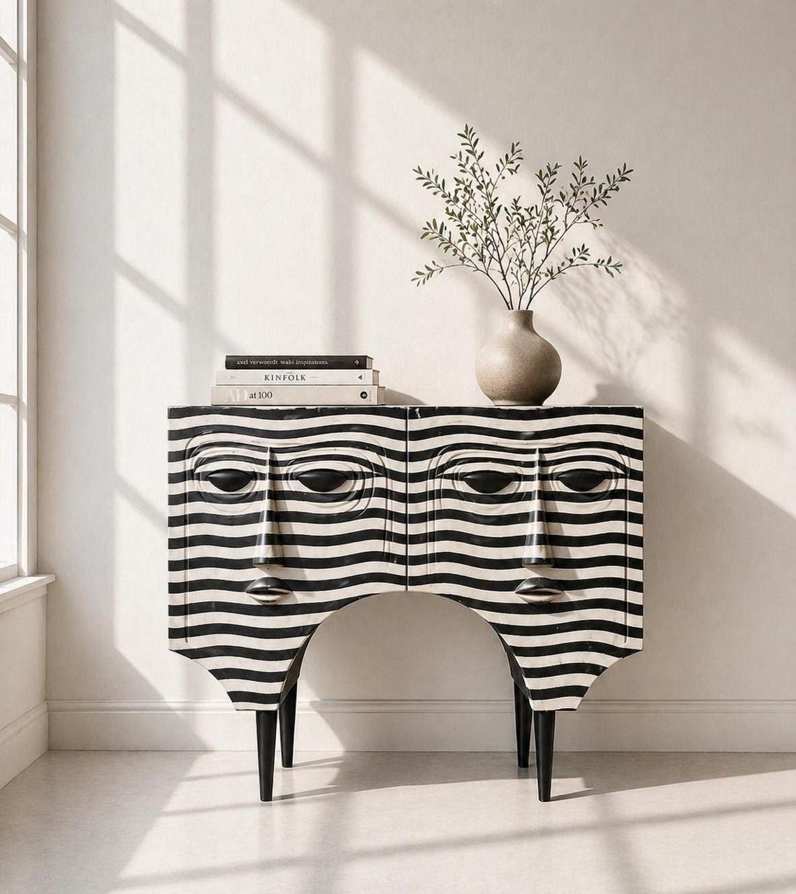 Click to view full screen Black & White Floral Bone Inlay Coffee Table