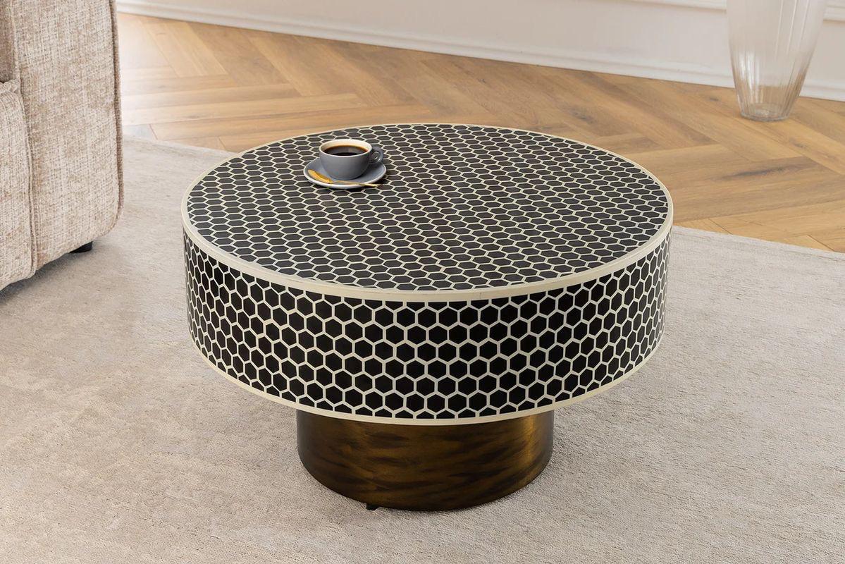 Black & White Floral Bone Inlay Coffee Table — photo 2