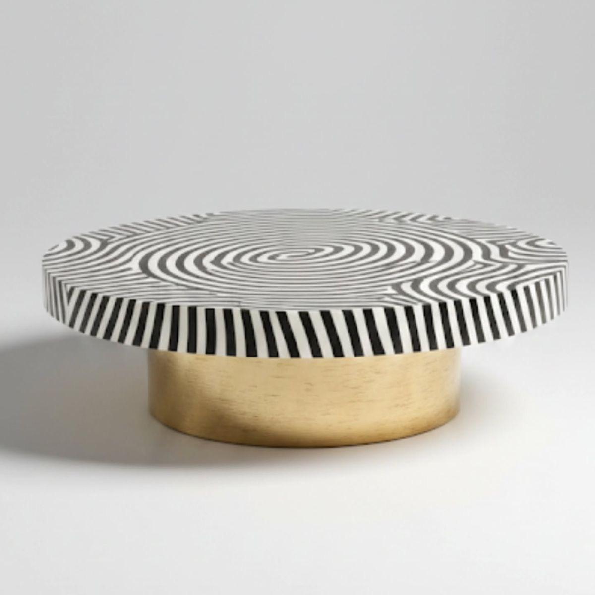 Black & White Geometric Bone Inlay Coffee Table — photo 2