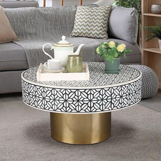 Black & White Geometric Bone Inlay Coffee Table — photo 3