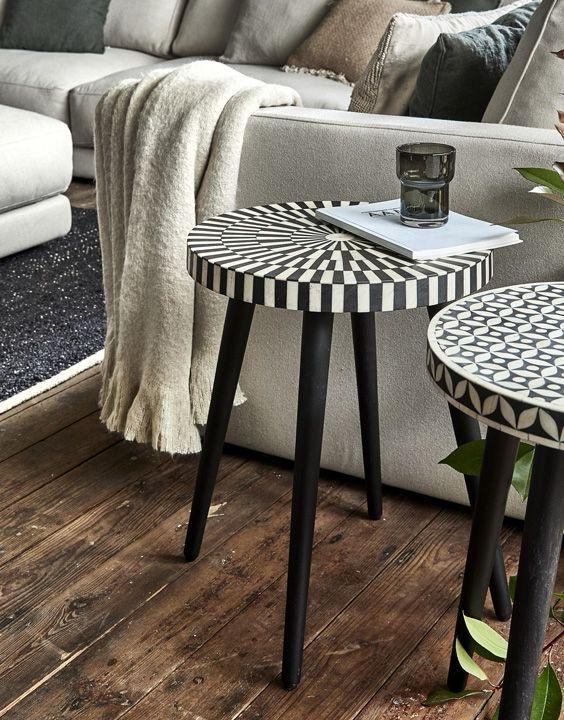 Black & White Striped Bone Inlay Coffee Table