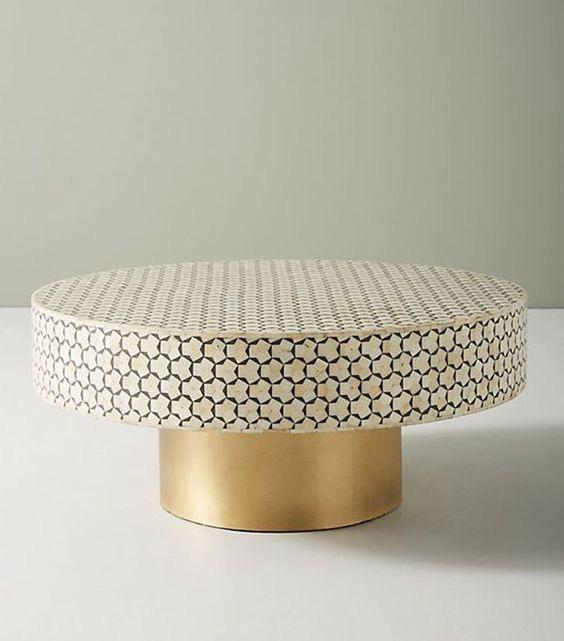 Black & White Striped Bone Inlay Coffee Table — photo 2