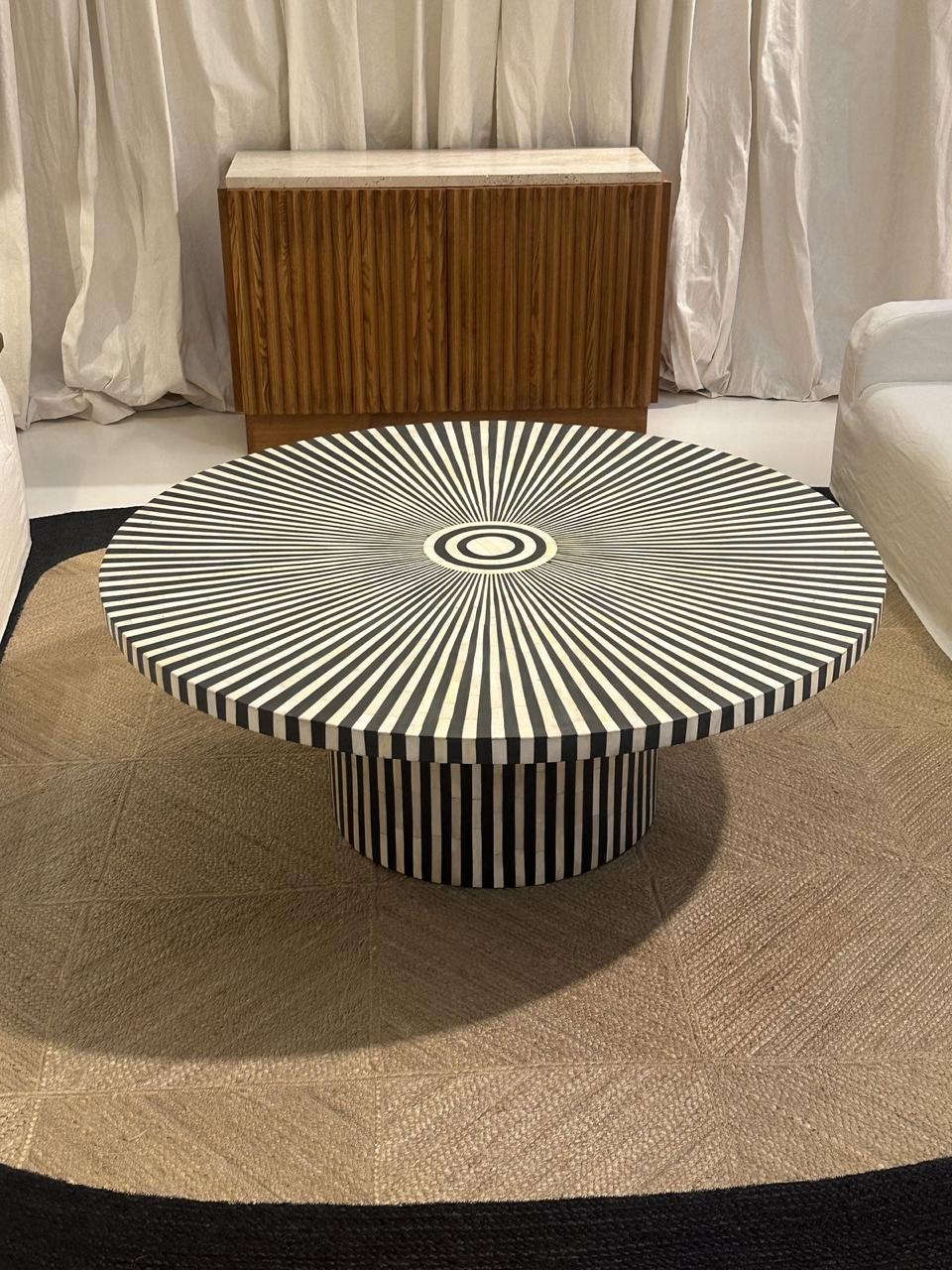 Black & White Striped Bone Inlay Coffee Table — photo 3