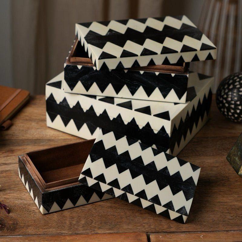 Pink Geometric Bone Inlay Coffee Table
