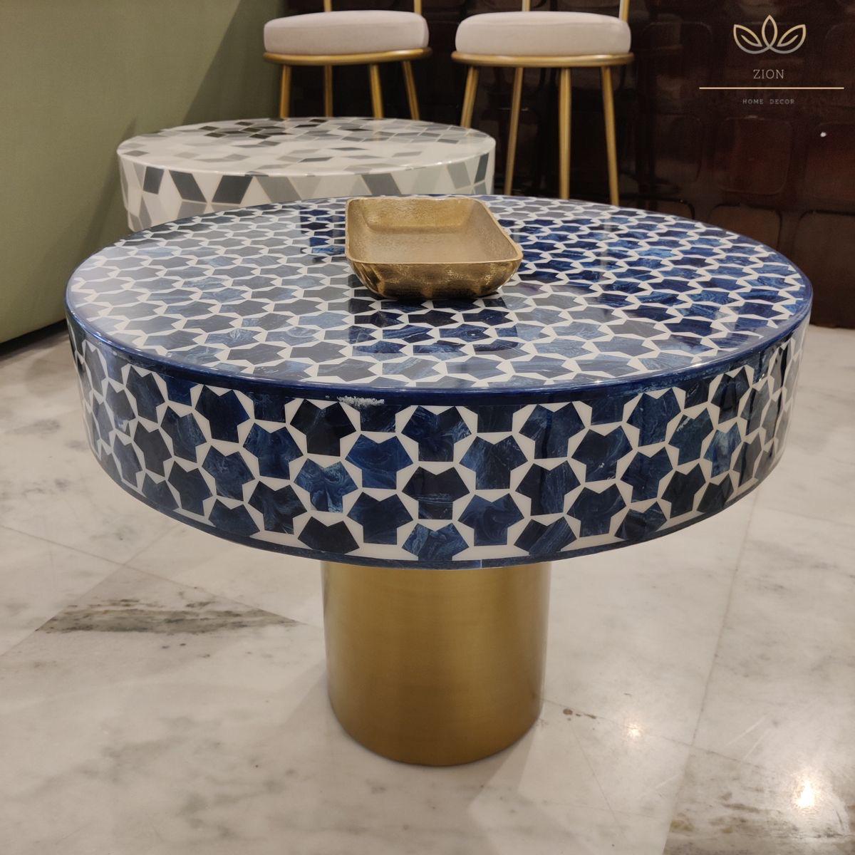Pink Geometric Bone Inlay Coffee Table — photo 2