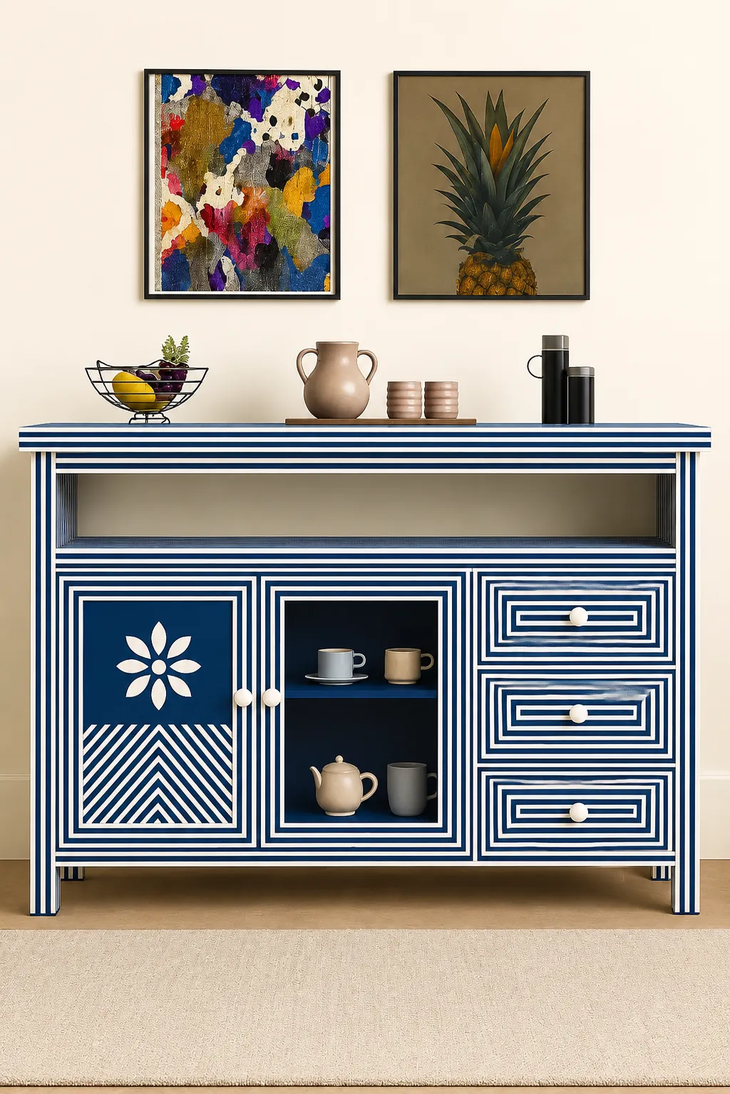 Navy Stripe Bone Inlay Console