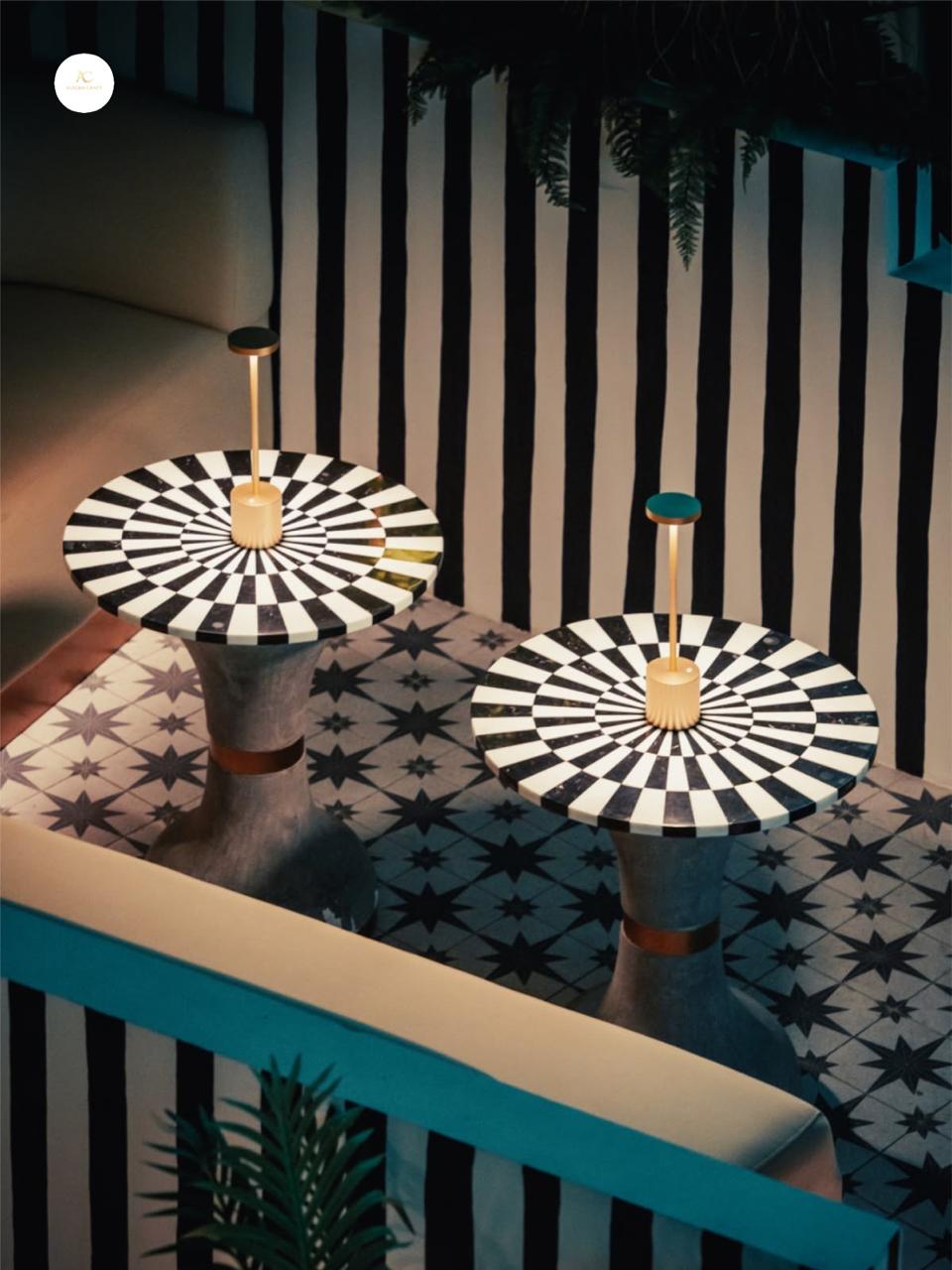 Black & White Striped Bone Inlay Side Table — photo 3