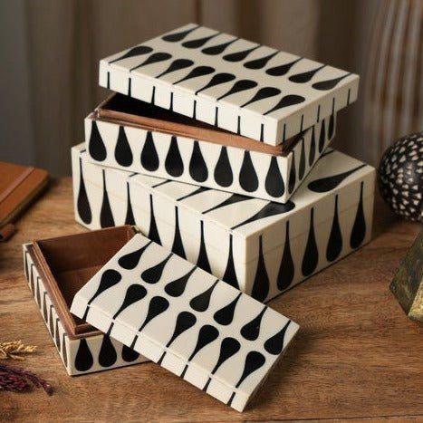 Click to view full screen Blue Geometric Bone Inlay Bedside Table